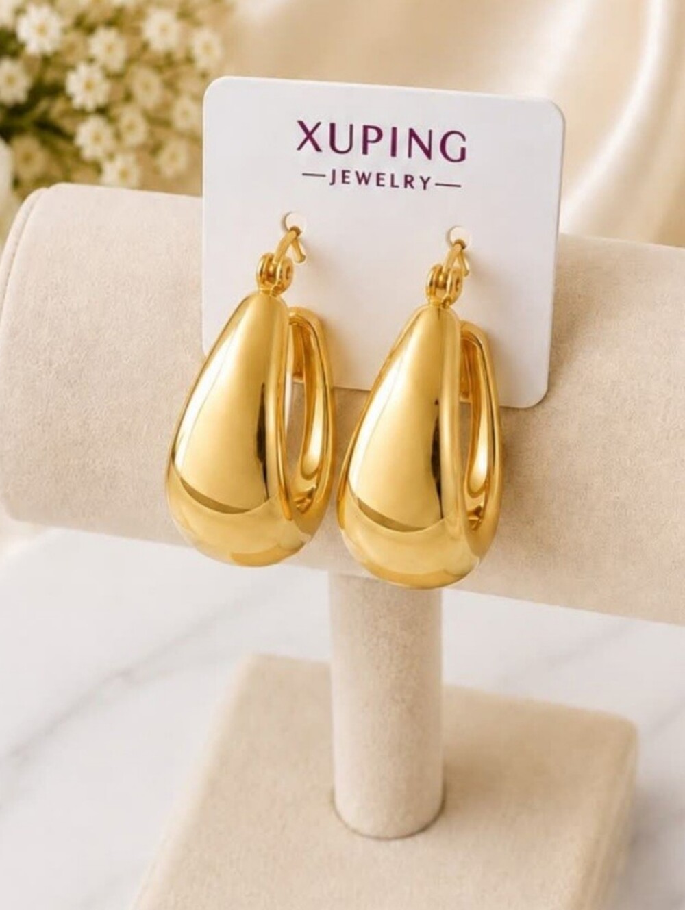 18K Laminated gold Shiny Gold Sculpted Hoop Earrings